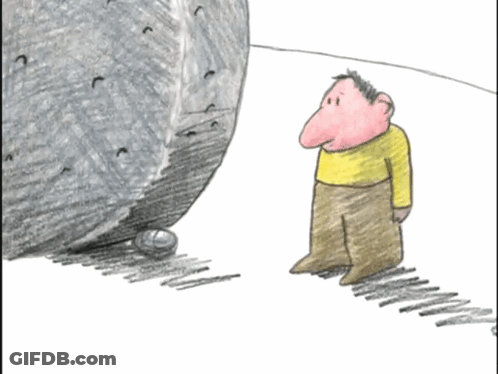 Cartoon Man Pushing Rock With Ball GIF