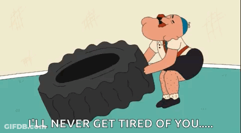 Cartoon Man Pushing Tire I'll Never Get Tired GIF
