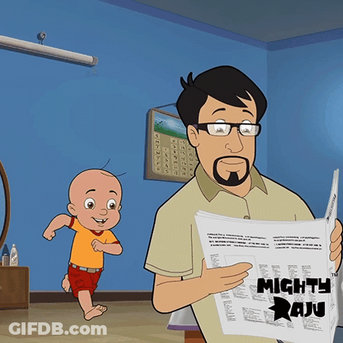 Cartoon Man Reading Newspaper Mighty Raju GIF