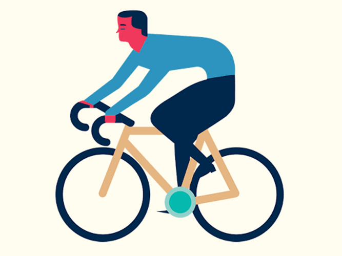 Cartoon Man Riding Bicycle Wheels Not Moving GIF