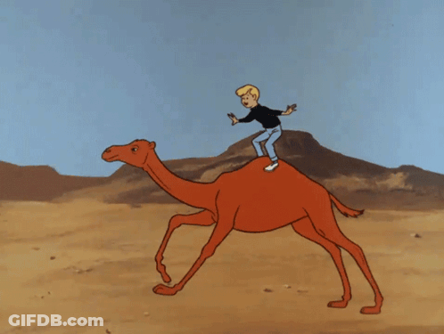 Cartoon Man Riding Camel In Desert GIF