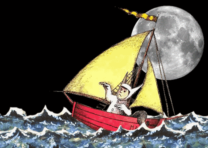 Cartoon Man Sailing During Midnight GIF