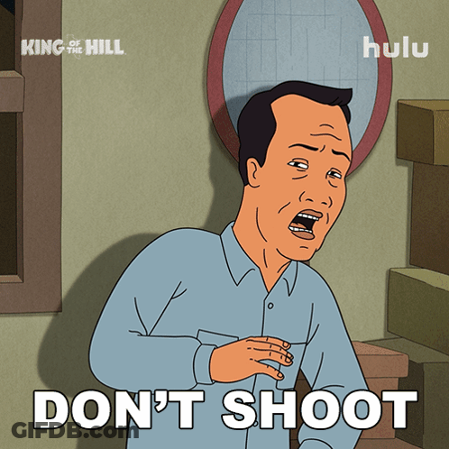 Cartoon Man Saying Don't Shoot GIF
