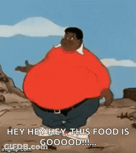 Cartoon Man Saying Hey Hey Hey Food Is Good GIF