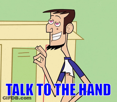 Cartoon Man Saying Talk To The Hand In Blue GIF