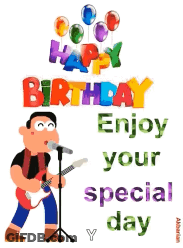 Cartoon Man Singing Guitar Balloons GIF