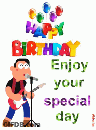 Cartoon Man Singing Happy Birthday Into Microphone GIF