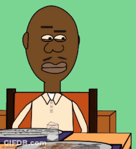 Cartoon Man Sitting At Table With Plate Of Food GIF