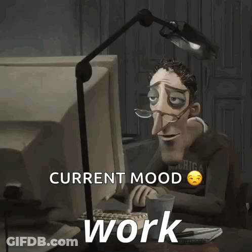 Cartoon Man Sitting In Front Of Computer Current Mood Work GIF
