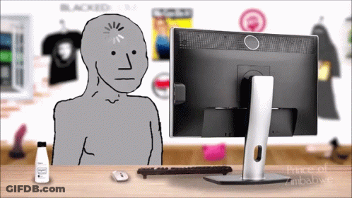 Cartoon Man Sitting In Front Of Dell Computer Monitor GIF