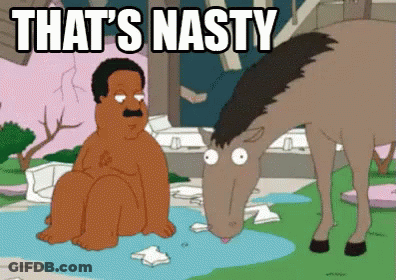 Cartoon Man Sitting Next To Horse Saying That's Nasty GIF