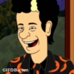Cartoon Man Smiling In Black Shirt With Orange Bananas GIF
