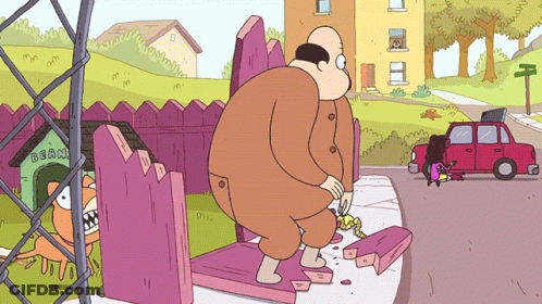 Cartoon Man Standing In Front Of Bean Fence GIF