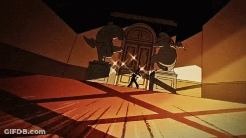Cartoon Man Standing In Front Of Large Door GIF