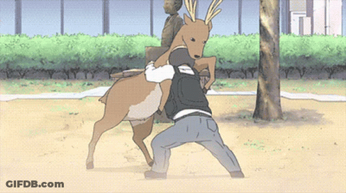 Cartoon Man Standing Next To Deer GIF