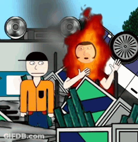 Cartoon Man Standing Next To Man With Headset GIF