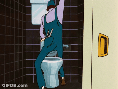 Cartoon Man Standing Next To Toilet GIF