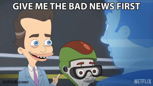 Cartoon Man Talking To Robot Give Me The Bad News First GIF