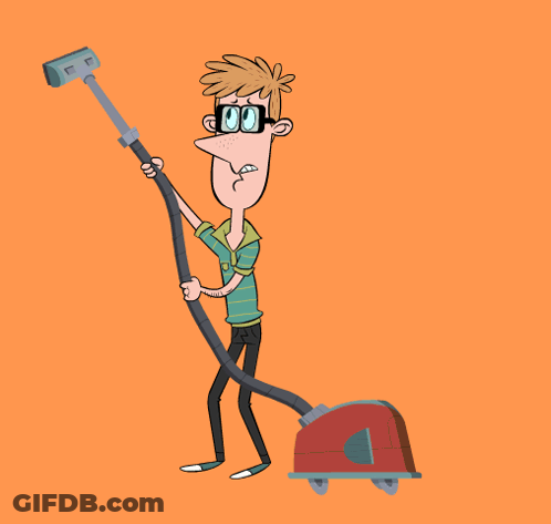 Cartoon Man Using Vacuum Cleaner Orange Background GIF