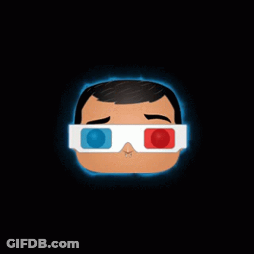Cartoon Man Wearing 3D Glasses With Blue And Red Lenses GIF