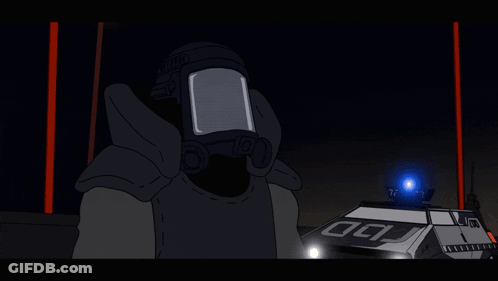 Cartoon Man Wearing Gas Mask With Number 72 On Back GIF