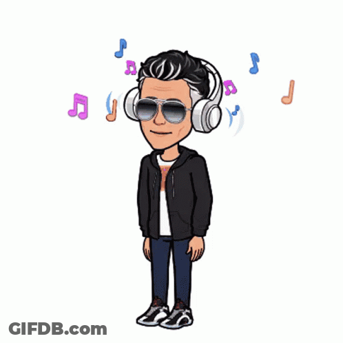 Cartoon Man Wearing Headphones And Sunglasses With Music Notes GIF