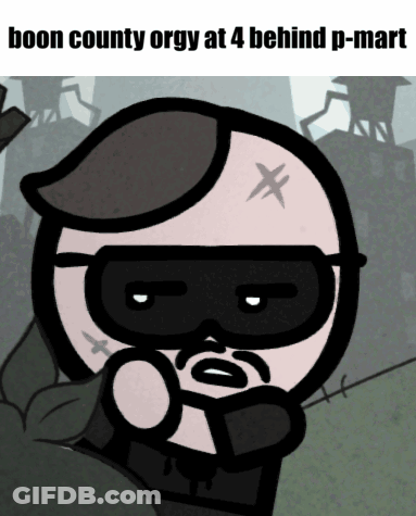 Cartoon Man Wearing Mask Boon County Orgy At 4 Behind P-Mart GIF