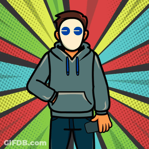 Cartoon Man Wearing Mask Holding Cell Phone GIF