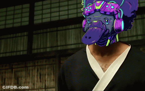 Cartoon Man Wearing Robotic Mask GIF