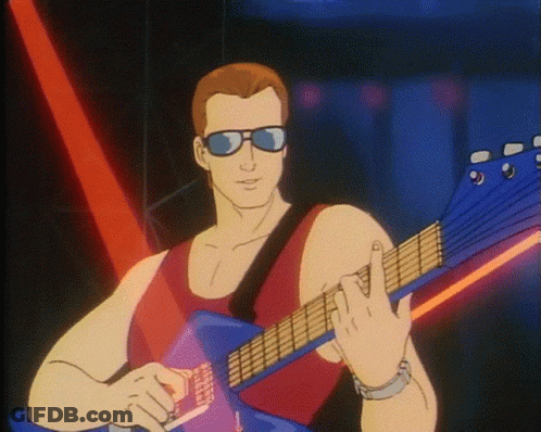 Cartoon Man Wearing Sunglasses Playing Blue Guitar GIF