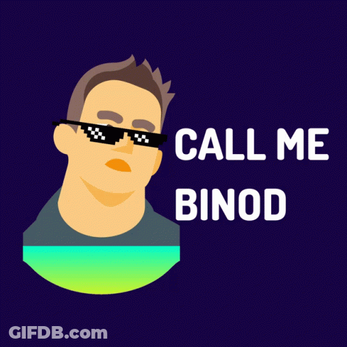 Cartoon Man Wearing Sunglasses With Words Call Me Binod GIF