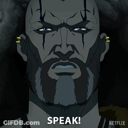 Cartoon Man With Beard Saying Speak GIF