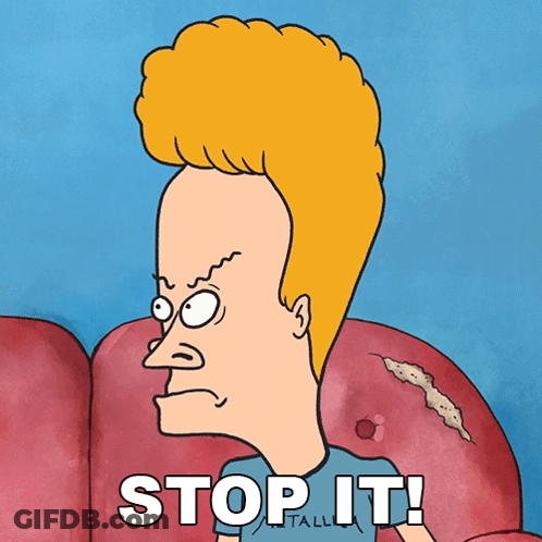 Cartoon Man With Big Head Saying Stop It GIF