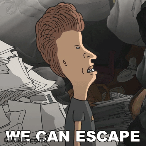 Cartoon Man With Big Head Saying We Can Escape GIF