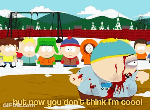 Cartoon Man With Blood And Words GIF