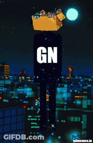 Cartoon Man With Box On Head Saying GN GIF