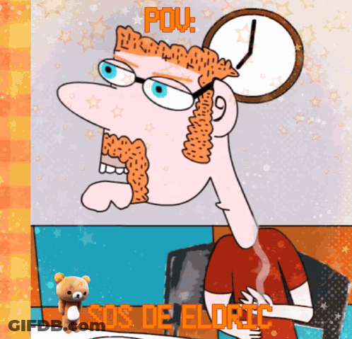 Cartoon Man With Clock Saying Pou Sos De Elloric GIF