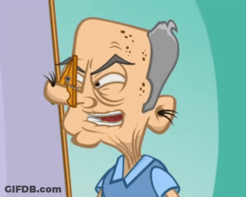 Cartoon Man With Clothespin In Nose GIF