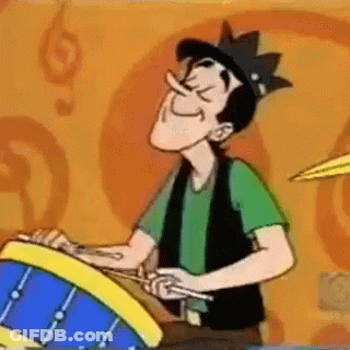 Cartoon Man With Crown Playing Drum Set GIF