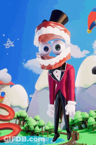 Cartoon Man With Fake Teeth And Top Hat GIF