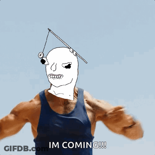 Cartoon Man With Fishing Rod On Head Saying Im Coming GIF
