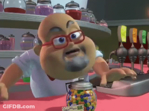 Cartoon Man With Glasses And Beard Next To Jelly Beans GIF