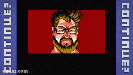 Cartoon Man With Glasses And Beard Says Continue GIF