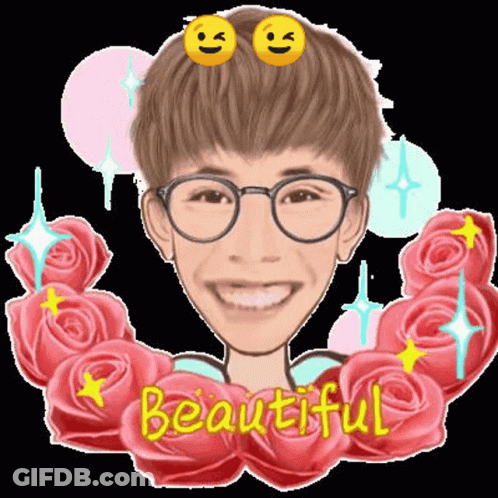 Cartoon Man With Glasses And Pink Roses GIF