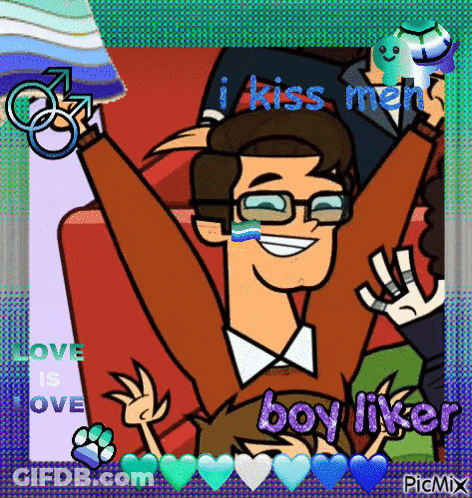 Cartoon Man With Glasses And Rainbow Flag Saying I Kiss Men Boy Liker GIF