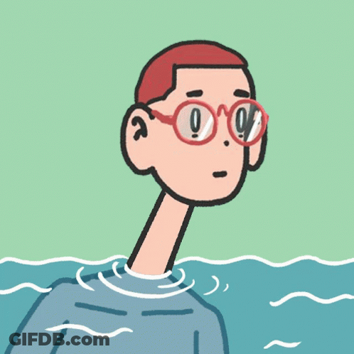 Cartoon Man With Glasses Swimming In Ocean GIF