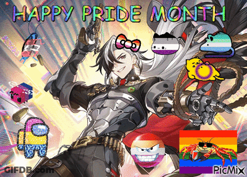 Cartoon Man With Gun Saying Happy Pride Month GIF