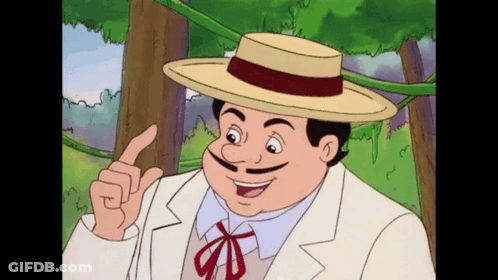 Cartoon Man With Hat Mustache Smiling Pointing Up GIF