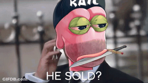 Cartoon Man With Knife In Mouth Saying He Sold GIF