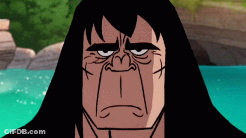 Cartoon Man With Long Black Hair Making Funny Face GIF